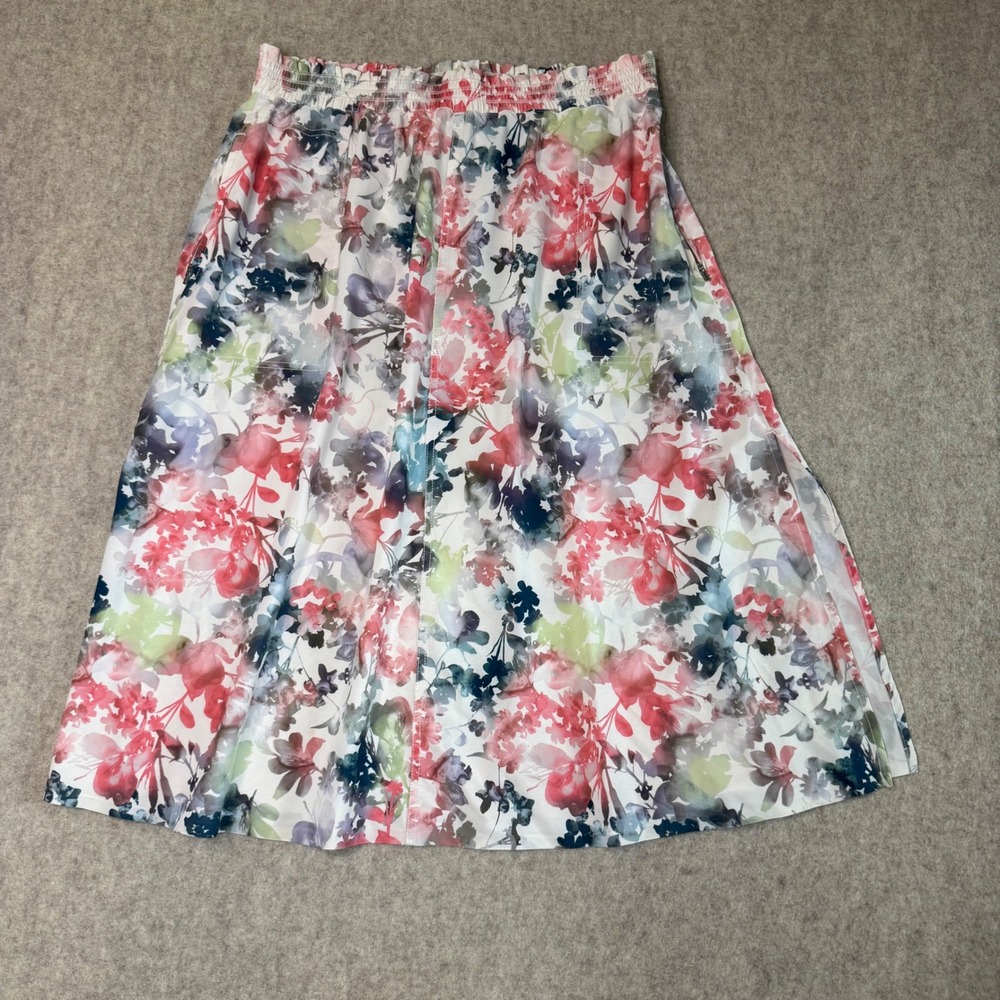Athleta Savannah Skirt Floral Smocked Midi Womens Large Multi Color Pockets